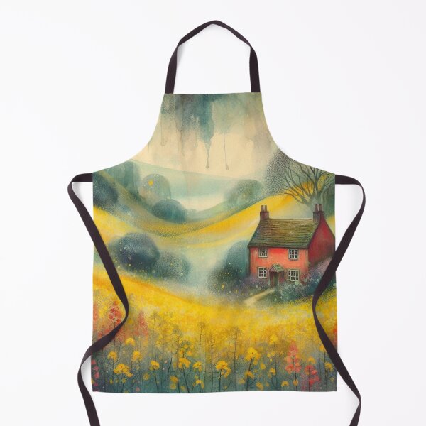 Item preview, Whimsical illustration of Red House amidst Rapeseed Flowers designed and sold by Beyondnote-Art.