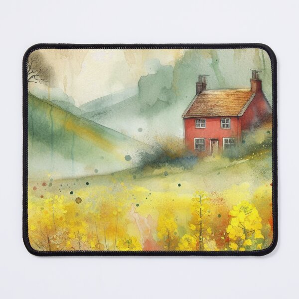Item preview, Whimsical illustration of Red House amidst Rapeseed Flowers designed and sold by Beyondnote-Art.