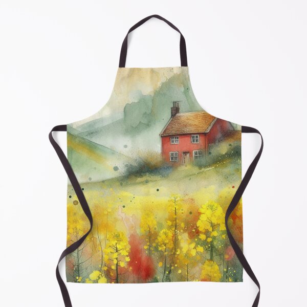 Item preview, Whimsical illustration of Red House amidst Rapeseed Flowers designed and sold by Beyondnote-Art.