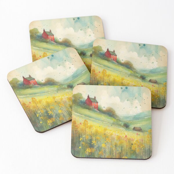 Item preview, Whimsical illustration of Red House amidst Rapeseed Flowers designed and sold by Beyondnote-Art.
