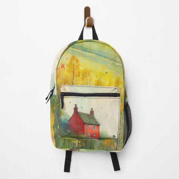 Item preview, Whimsical illustration of Red House amidst Rapeseed Flowers designed and sold by Beyondnote-Art.