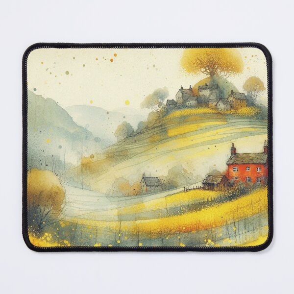 Item preview, Whimsical illustration of Red House amidst Rapeseed Flowers designed and sold by Beyondnote-Art.
