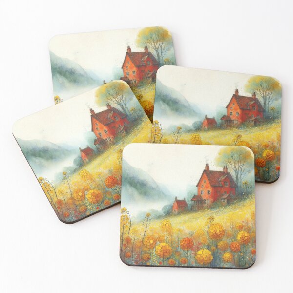 Item preview, Whimsical illustration of Red House amidst Rapeseed Flowers designed and sold by Beyondnote-Art.