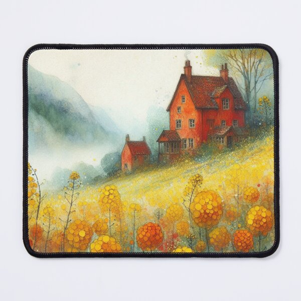 Item preview, Whimsical illustration of Red House amidst Rapeseed Flowers designed and sold by Beyondnote-Art.