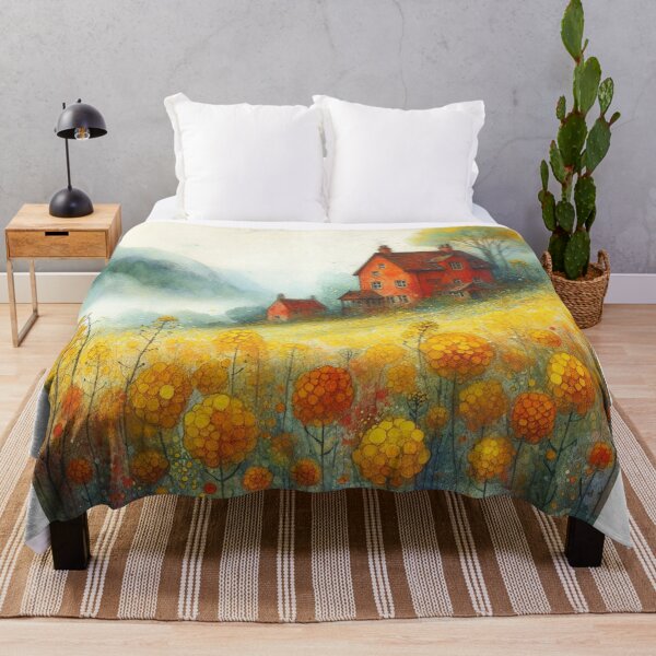 Item preview, Whimsical illustration of Red House amidst Rapeseed Flowers designed and sold by Beyondnote-Art.