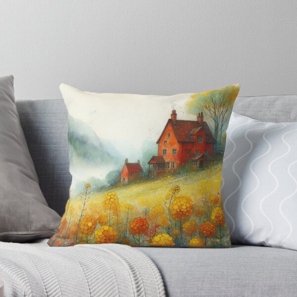 Item preview, Whimsical illustration of Red House amidst Rapeseed Flowers designed and sold by Beyondnote-Art.