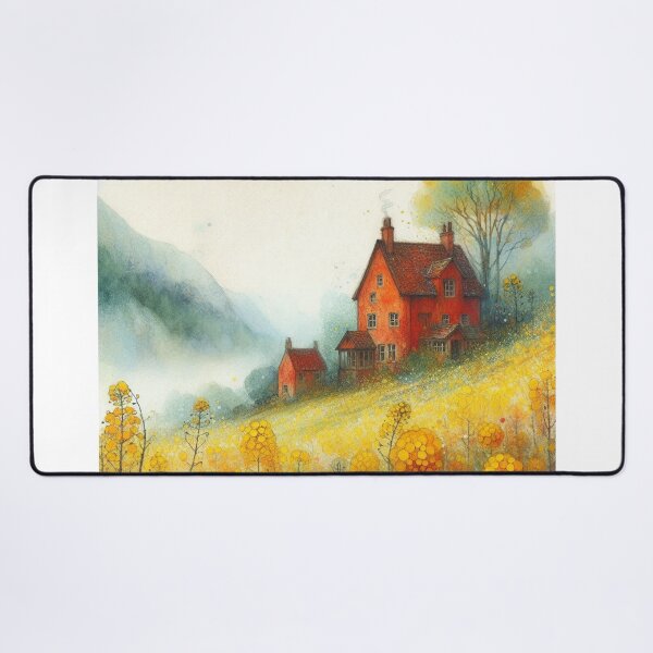 Item preview, Whimsical illustration of Red House amidst Rapeseed Flowers designed and sold by Beyondnote-Art.