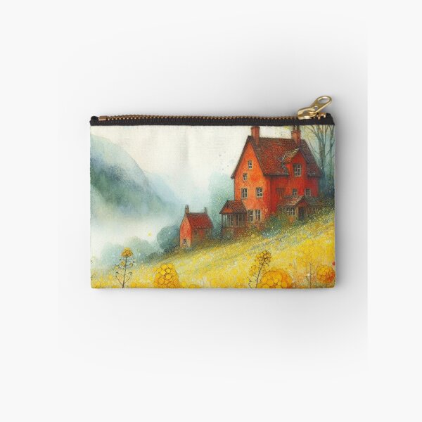 Item preview, Whimsical illustration of Red House amidst Rapeseed Flowers designed and sold by Beyondnote-Art.