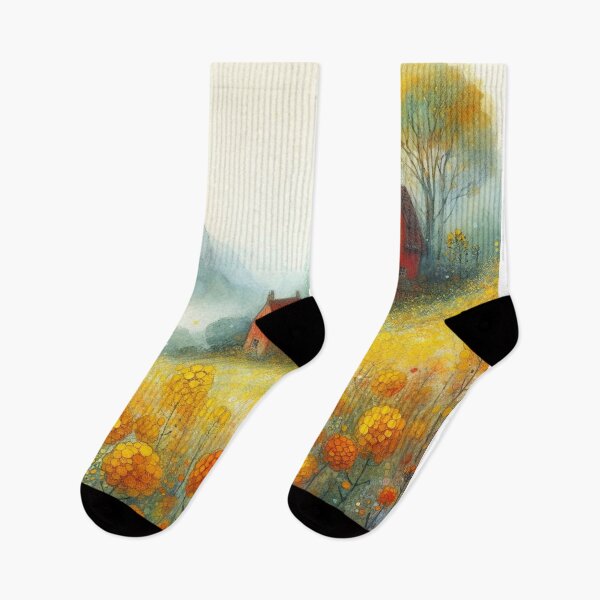 Item preview, Whimsical illustration of Red House amidst Rapeseed Flowers designed and sold by Beyondnote-Art.