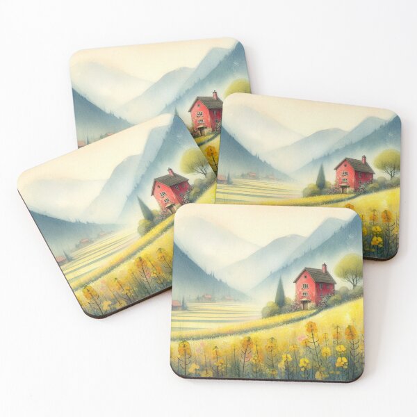 Item preview, Whimsical illustration of Red House amidst Rapeseed Flowers designed and sold by Beyondnote-Art.