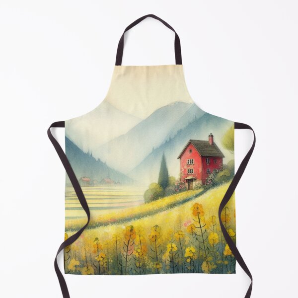 Item preview, Whimsical illustration of Red House amidst Rapeseed Flowers designed and sold by Beyondnote-Art.