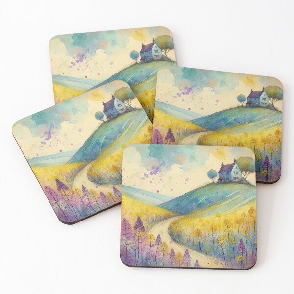 Item preview, Whimsical illustration of Purple House amidst Rapeseed Flowers designed and sold by Beyondnote-Art.
