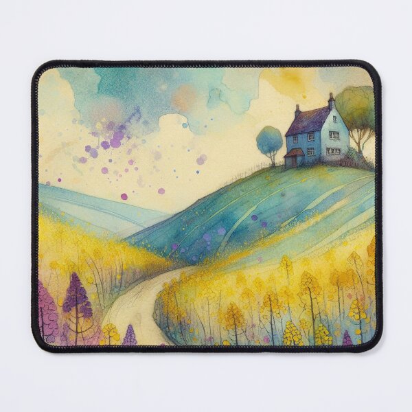 Item preview, Whimsical illustration of Purple House amidst Rapeseed Flowers designed and sold by Beyondnote-Art.