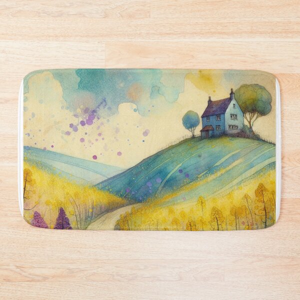 Item preview, Whimsical illustration of Purple House amidst Rapeseed Flowers designed and sold by Beyondnote-Art.