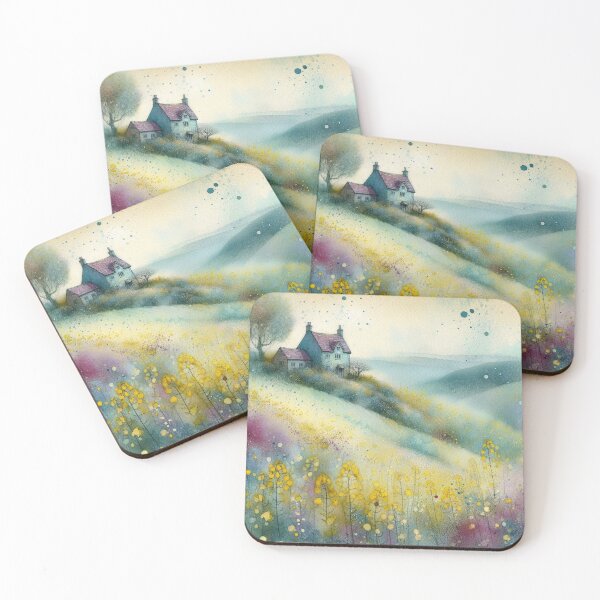 Item preview, Whimsical illustration of Purple House amidst Rapeseed Flowers designed and sold by Beyondnote-Art.