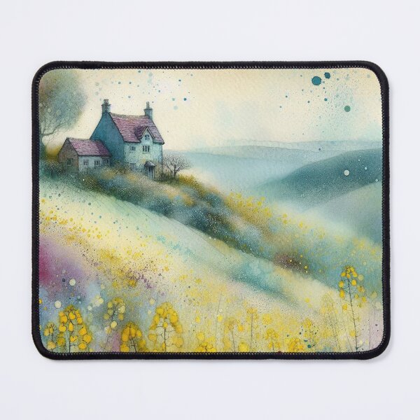 Item preview, Whimsical illustration of Purple House amidst Rapeseed Flowers designed and sold by Beyondnote-Art.
