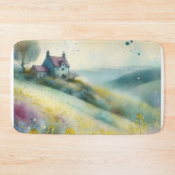 Item preview, Whimsical illustration of Purple House amidst Rapeseed Flowers designed and sold by Beyondnote-Art.