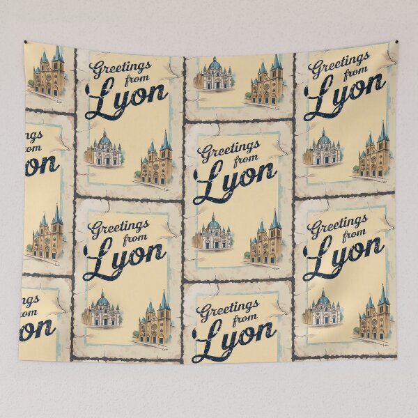Item preview, Greetings from Lyon France Vintage Travel Retro Postcard Design designed and sold by TravelPostcardGems.