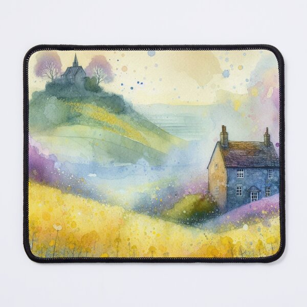 Item preview, Whimsical illustration of Purple House amidst Rapeseed Flowers designed and sold by Beyondnote-Art.
