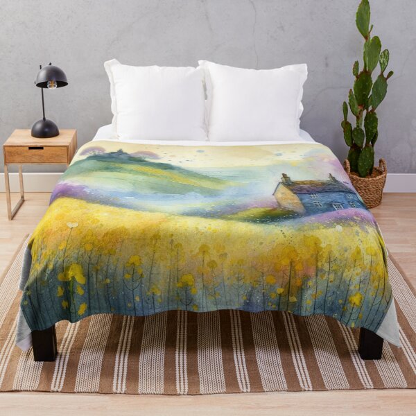 Item preview, Whimsical illustration of Purple House amidst Rapeseed Flowers designed and sold by Beyondnote-Art.