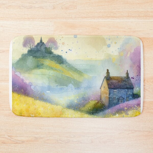 Item preview, Whimsical illustration of Purple House amidst Rapeseed Flowers designed and sold by Beyondnote-Art.