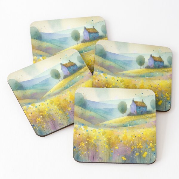 Item preview, Whimsical illustration of Purple House amidst Rapeseed Flowers designed and sold by Beyondnote-Art.