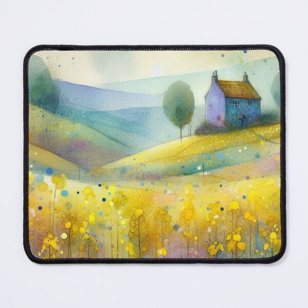Item preview, Whimsical illustration of Purple House amidst Rapeseed Flowers designed and sold by Beyondnote-Art.