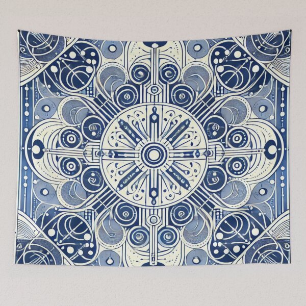Aperçu de l'œuvre Motif symétrique indigo et blanc créée et vendue par Dream Bloom Gallery.