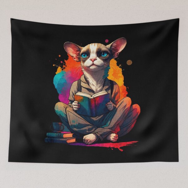 Item preview, Siamese cat reading books designed and sold by Furrifico.