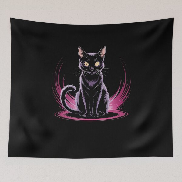 Item preview, Black Cat Yellow Eyes Cats Kitty Pink Aura designed and sold by PosiMCreations.