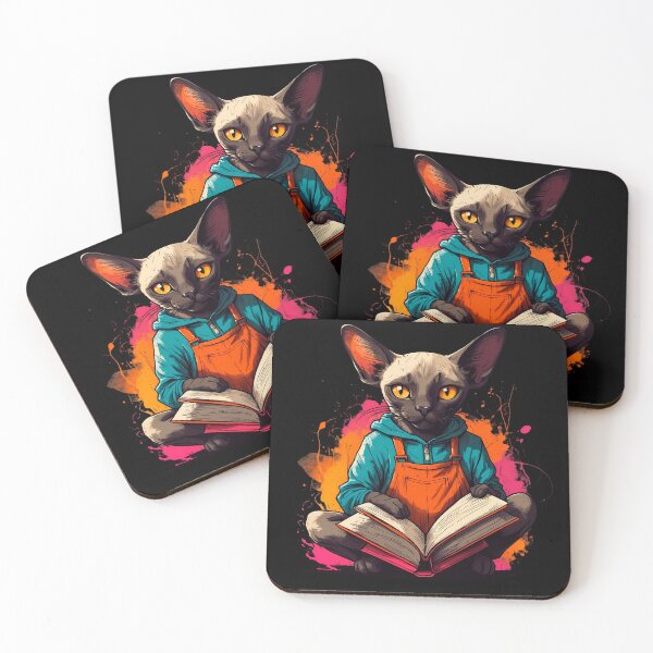 Item preview, Siamese cat reading books designed and sold by Furrifico.