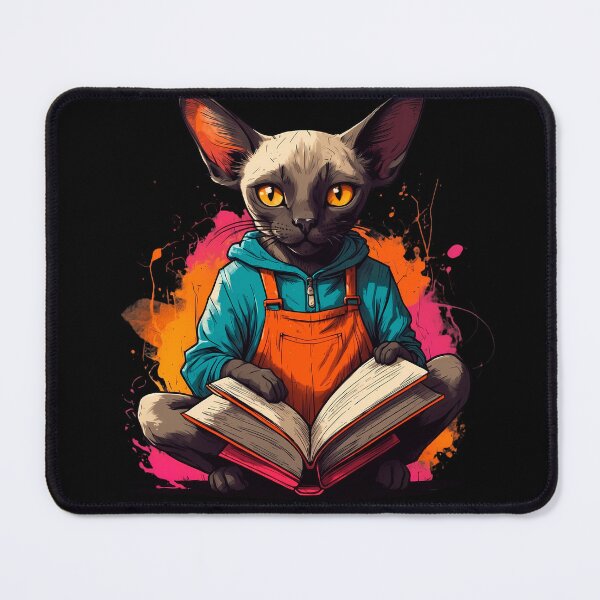 Item preview, Siamese cat reading books designed and sold by Furrifico.