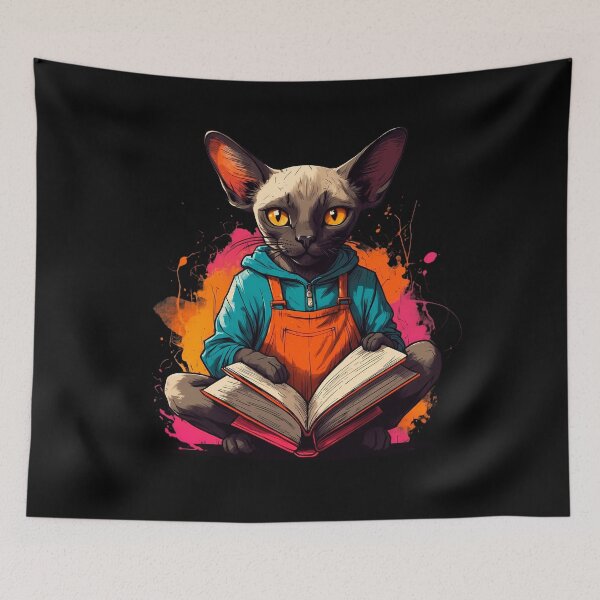 Item preview, Siamese cat reading books designed and sold by Furrifico.