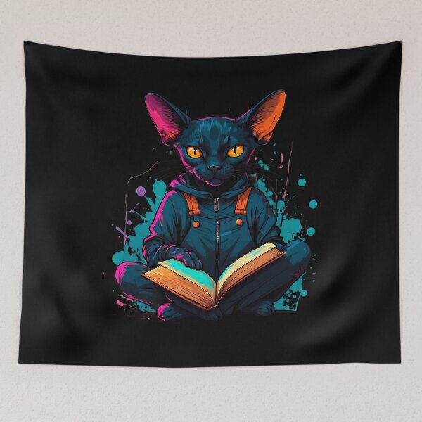 Item preview, Bombay cat reading books designed and sold by Furrifico.