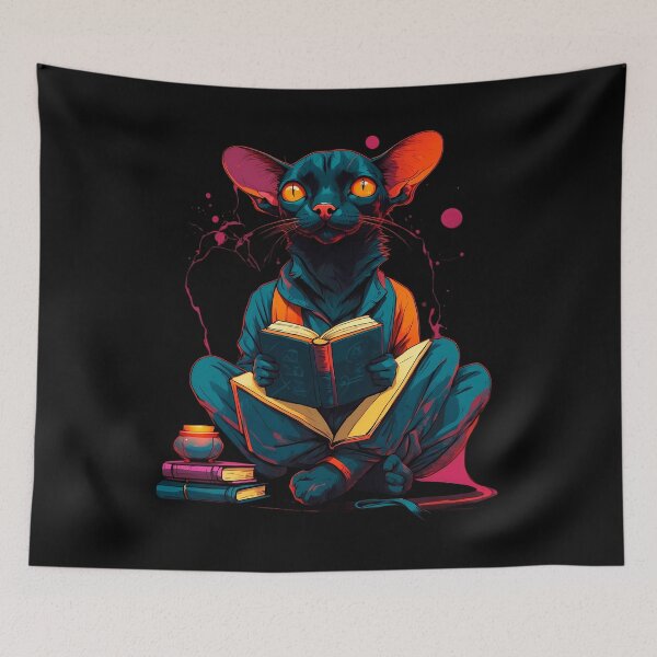Item preview, Bombay cat reading books designed and sold by Furrifico.
