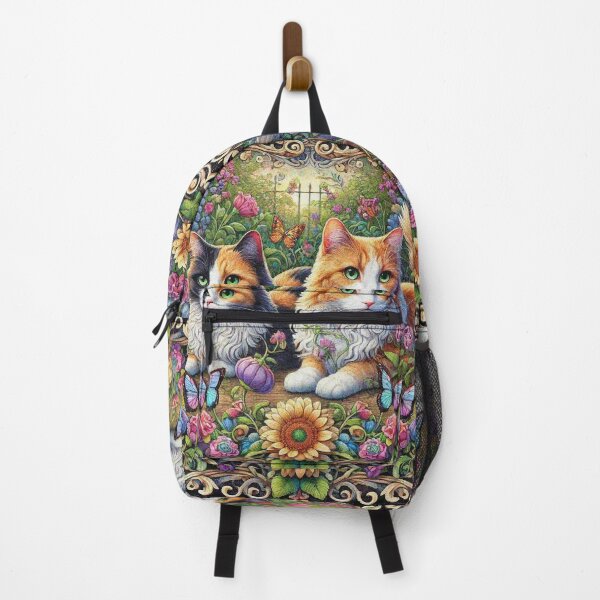 Item preview, Calico and Orange Ginger Cat in Beautiful Floral Zen Flower Garden designed and sold by Illuministique.