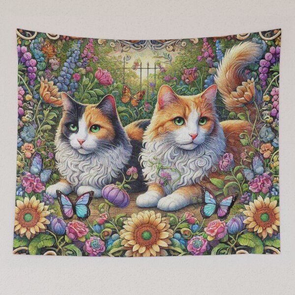 Item preview, Calico and Orange Ginger Cat in Beautiful Floral Zen Flower Garden designed and sold by Illuministique.