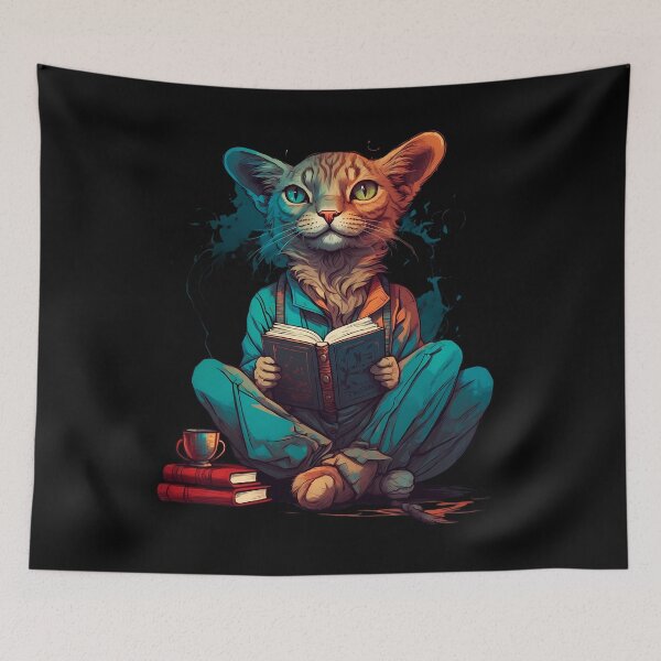 Item preview, Siberian cat reading books designed and sold by Furrifico.