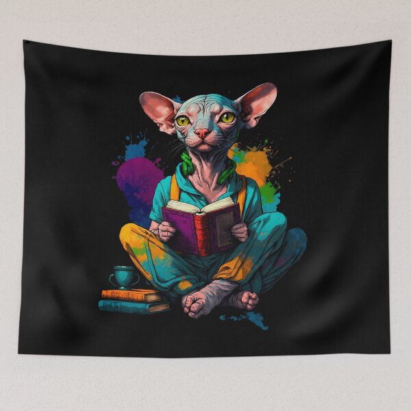Item preview, Sphynx cat reading books designed and sold by Furrifico.
