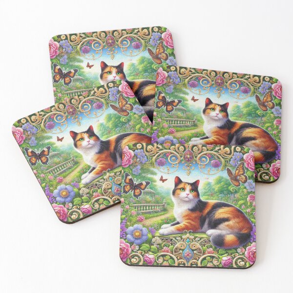 Item preview, Calico Cat in Beautiful Floral Zen Flower Garden designed and sold by Illuministique.