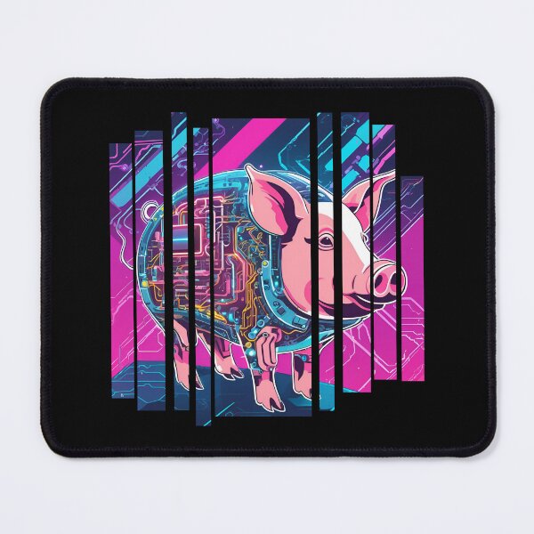 Item preview, Modified pig, half android, Neon, blue and pink colors, designed and sold by DONandEK.