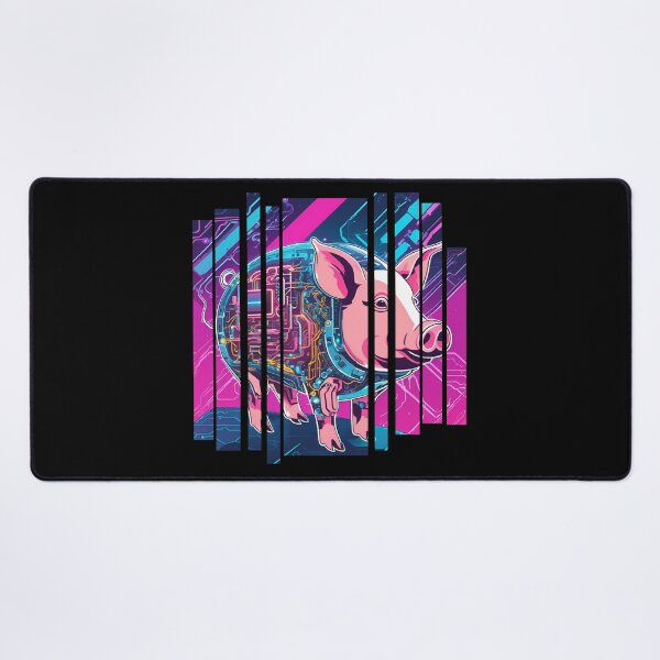 Item preview, Modified pig, half android, Neon, blue and pink colors, designed and sold by DONandEK.