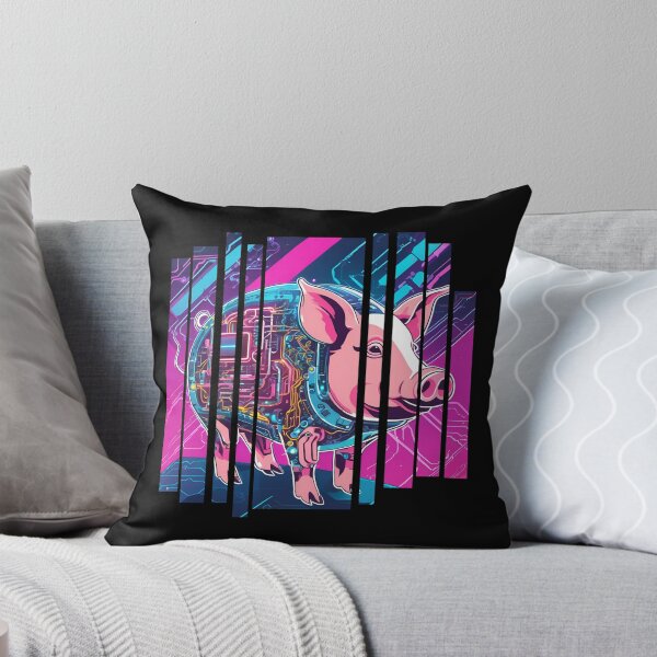 Item preview, Modified pig, half android, Neon, blue and pink colors, designed and sold by DONandEK.