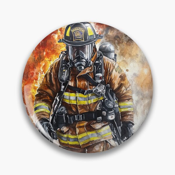 Item preview, Watercolor firefighter portrait in full combat uniform designed and sold by Piotrek0001.