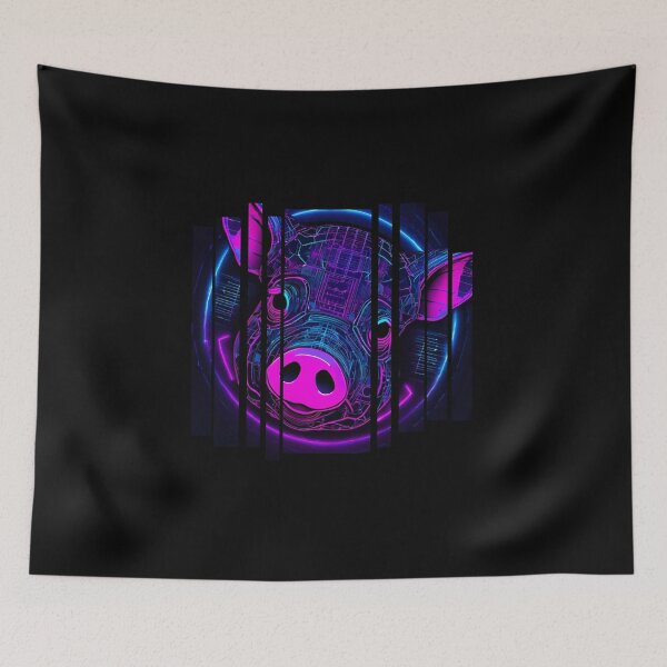 Item preview, Modified pig, half android, Neon, blue and pink colors, designed and sold by DONandEK.