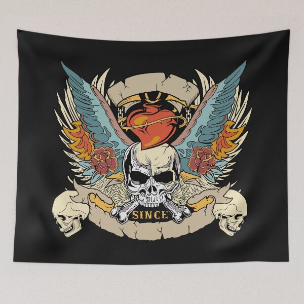Item preview, Metal Law God, Vintage Skull and Wings Graphic Design, Edgy Skull Tattoo Design designed and sold by Bert Englefield.