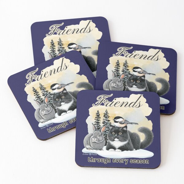 Item preview, Tuxedo Cat and Rabbit Friend in Snow designed and sold by critterpatchusa.