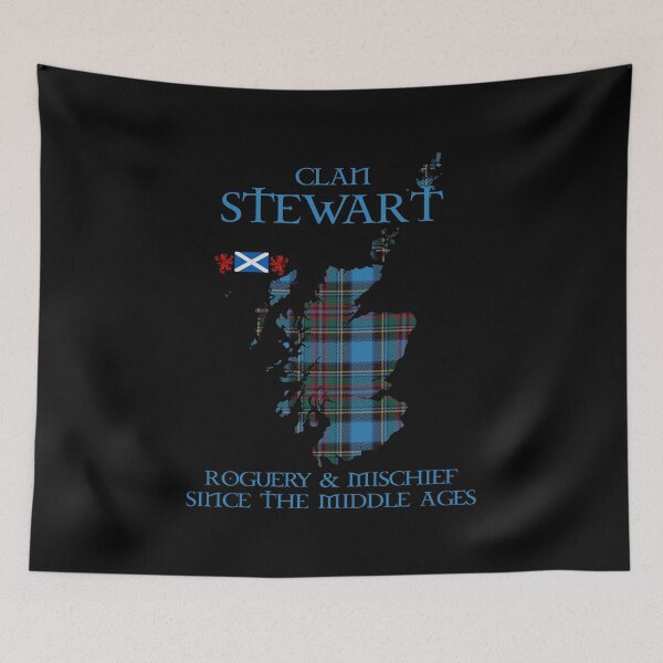Item preview, Clan Stewart Blue tartan Scotland map Saltire flag and lion rampant scottish designed and sold by Clan1093.