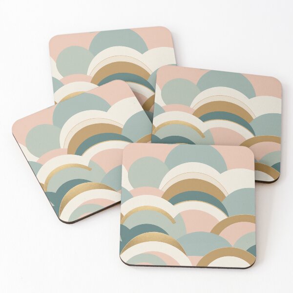 Item preview, retro vintage pattern 80-90s pastel color and gold geometric wave designed and sold by s-flo-art.