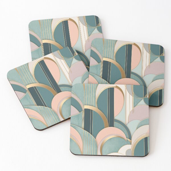 Item preview, retro vintage pattern 80-90s pastel color and gold geometric wave designed and sold by s-flo-art.